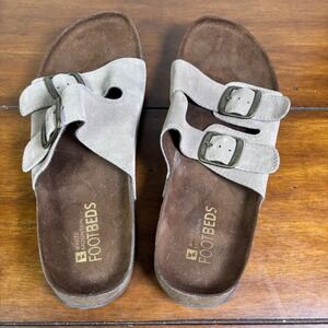 White Mountain Helga Sandals Womens 10M Taupe Suede Double Strap Buckle Footbed